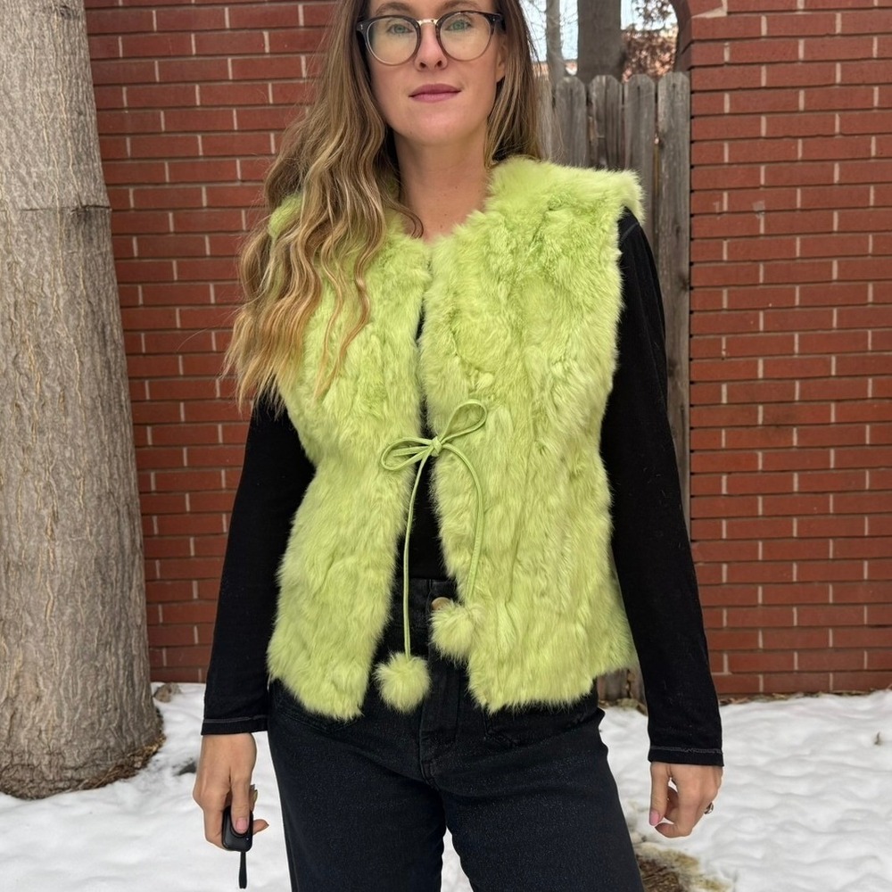 Chartreuse‎ Green Rabbit Fur Vest - Picture 13 of 14